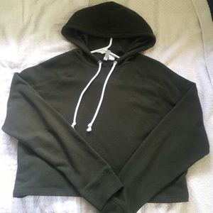 H and m green crop top hoodie
